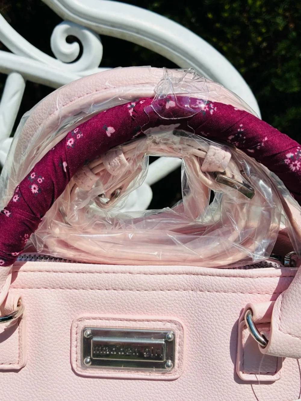NWT!! Madden Girl Zipper Mini Blush Pink Tote Satchel with Floral Scarf Accent